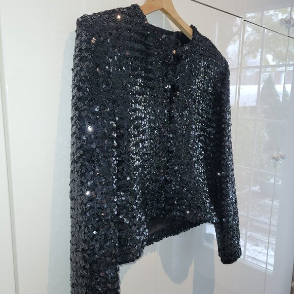 Vintage 80s cropped black sequin jacket Size 8 - Picture 2 of 6